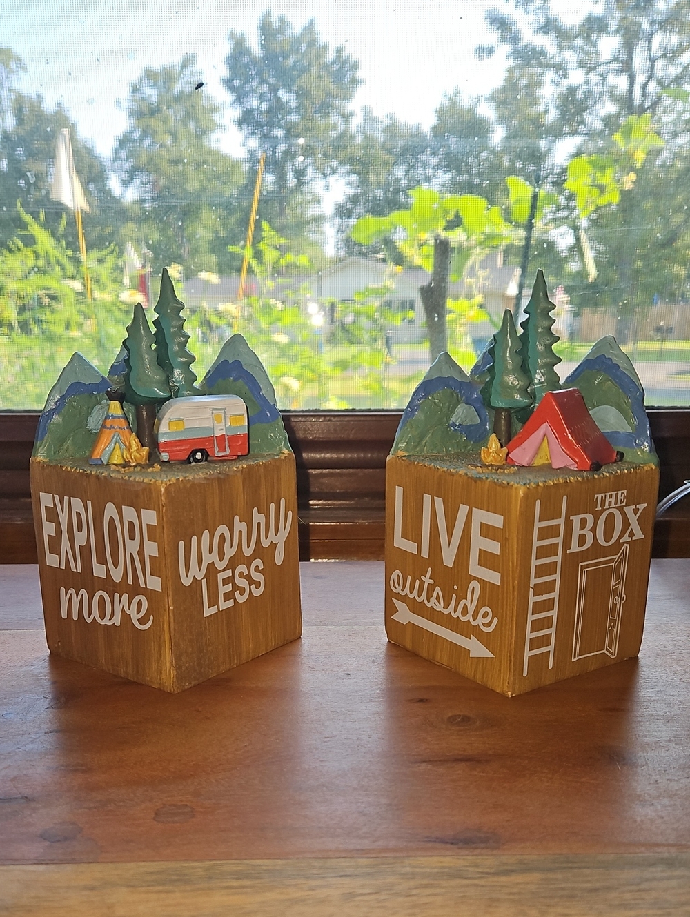 Woodland Adventure Decorative Block Set - Brown with Red and Cream Accents